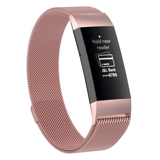bevroren Inloggegevens accessoires Fitbit Charge 3 & 4 milanese bandje - Maat: Small - Rosé goud