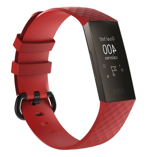 cent aspect Carry Fitbit Charge 3 & 4 siliconen diamant pattern bandje - Maat: Small - Rood