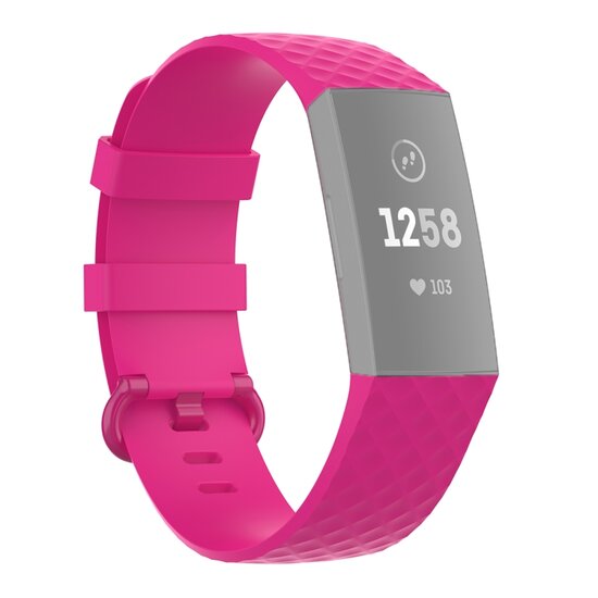 lager Geven Glimmend Fitbit Charge 3 & 4 siliconen diamant pattern bandje - Maat: Large - Roze