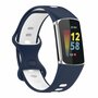 FitBit Charge 5 &amp; 6 Sportbandje met dubbele lus - Donkerblauw / wit - Tweekleurig - Maat: L