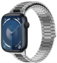 Magnetische stalen band - Zeer sterke magneet - Zilver met zwart - Geschikt voor Apple Watch 44mm / 45mm&nbsp;/ 46mm / 49mm