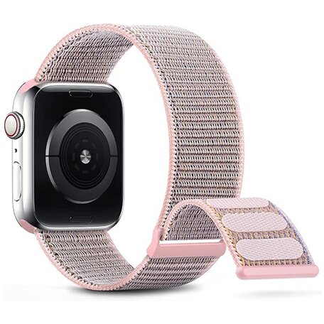 Nylon sport loop band - Zand roze - Extra sterke klittenbandsluiting - Geschikt voor Apple Watch 38mm / 40mm / 41mm