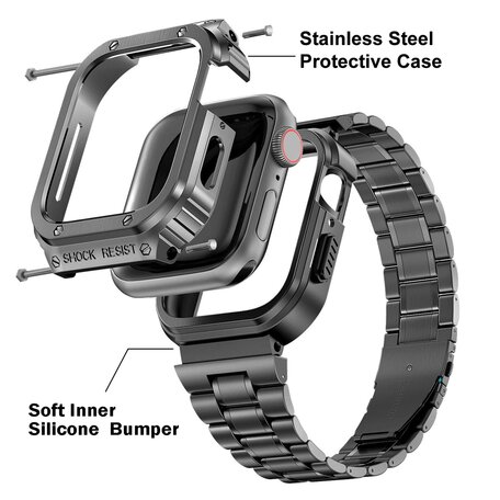 Ultra Protective Stainless Steel band - Zwart - Geschikt voor Apple watch 45mm