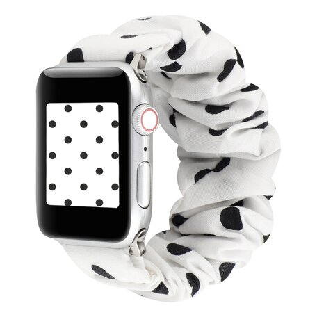 Elastisch scrunchie nylon bandje - Zwarte stippen - Geschikt voor Apple Watch 38mm / 40mm / 41mm / 42mm