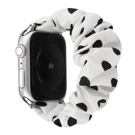 Elastisch scrunchie nylon bandje - Zwarte stippen - Geschikt voor Apple Watch 38mm / 40mm / 41mm / 42mm