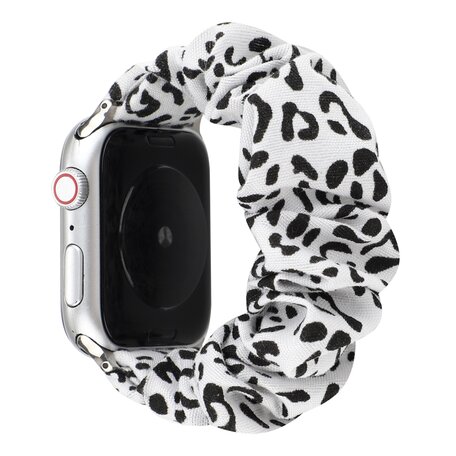 Elastisch scrunchie nylon bandje - Wit / zwart - Geschikt voor Apple Watch 38mm / 40mm / 41mm / 42mm