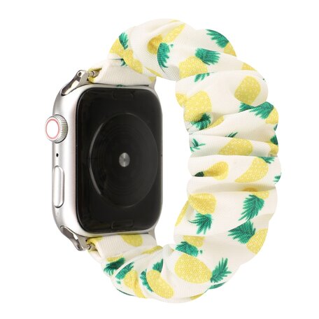 Elastisch scrunchie nylon bandje - Ananasprint - Geschikt voor Apple Watch 38mm / 40mm / 41mm / 42mm