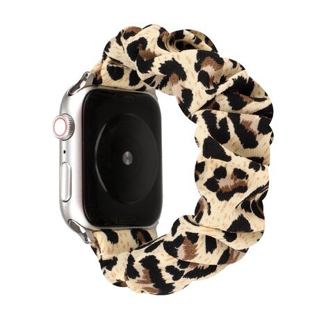 Elastisch scrunchie nylon bandje - Panterprint - Geschikt voor Apple Watch 38mm / 40mm / 41mm / 42mm