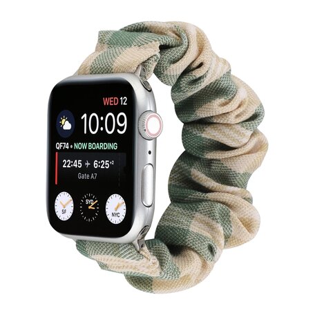 Elastisch scrunchie nylon bandje - Khaki / Groen - Geschikt voor Apple Watch 38mm / 40mm / 41mm / 42mm