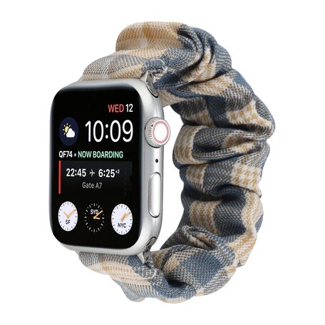 Elastisch scrunchie nylon bandje - Khaki / Donkerblauw - Geschikt voor Apple Watch 38mm / 40mm / 41mm / 42mm