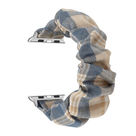 Elastisch scrunchie nylon bandje - Khaki / Donkerblauw - Geschikt voor Apple Watch 38mm / 40mm / 41mm / 42mm