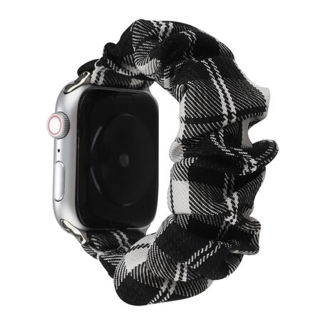 Elastisch scrunchie nylon bandje - Zwart / Wit - Geschikt voor Apple Watch 38mm / 40mm / 41mm / 42mm