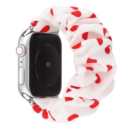 Elastisch scrunchie nylon bandje - Rode stippen - Geschikt voor Apple Watch 38mm / 40mm / 41mm / 42mm