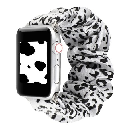 Elastisch scrunchie nylon bandje - Wit / zwart - Geschikt voor Apple Watch 42mm / 44mm / 45mm / 46mm / 49mm