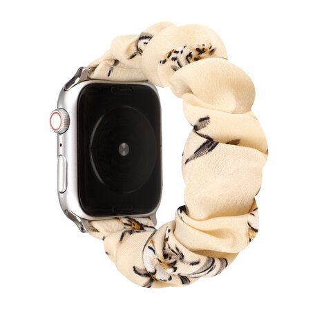 Elastisch scrunchie nylon bandje - Bloemenprint donker - Geschikt voor Apple Watch 42mm / 44mm / 45mm / 49mm