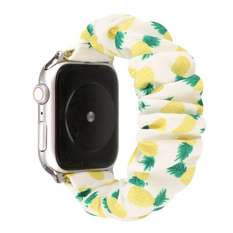 Elastisch scrunchie nylon bandje - Ananasprint - Geschikt voor Apple Watch 42mm / 44mm / 45mm / 49mm