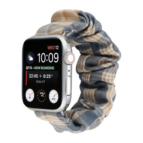 Elastisch scrunchie nylon bandje - Khaki / Donkerblauw - Geschikt voor Apple Watch 42mm / 44mm / 45mm / 49mm