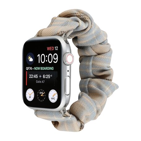 Elastisch scrunchie nylon bandje - Khaki / Lichtblauw - Geschikt voor Apple Watch 42mm / 44mm / 45mm / 46mm / 49mm