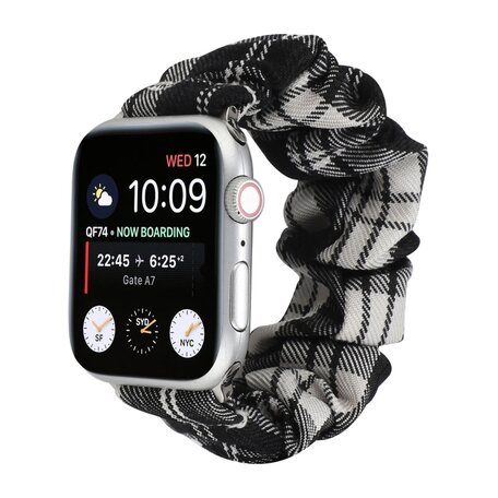 Elastisch scrunchie nylon bandje - Zwart / Wit - Geschikt voor Apple Watch 42mm / 44mm / 45mm / 46mm / 49mm