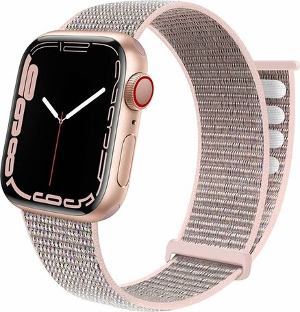 Nylon sport loop band - Zand roze - Extra sterke klittenbandsluiting - Geschikt voor Apple Watch 42mm / 44mm / 45mm / 49mm