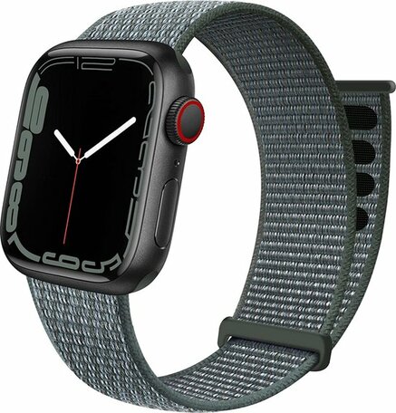 Nylon sport loop band - Grijsgroen - Extra sterke klittenbandsluiting - Geschikt voor Apple Watch 42mm / 44mm / 45mm / 49mm