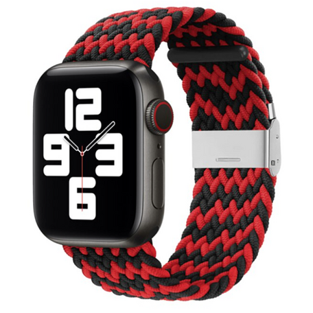 Braided nylon bandje - Zwart / Rood - Geschikt voor Apple Watch 42mm / 44mm / 45mm / 49mm