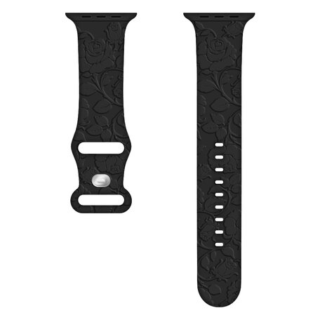 Siliconen bandje Rozen Print - Zwart - Geschikt voor Apple Watch 38mm / 40mm / 41mm