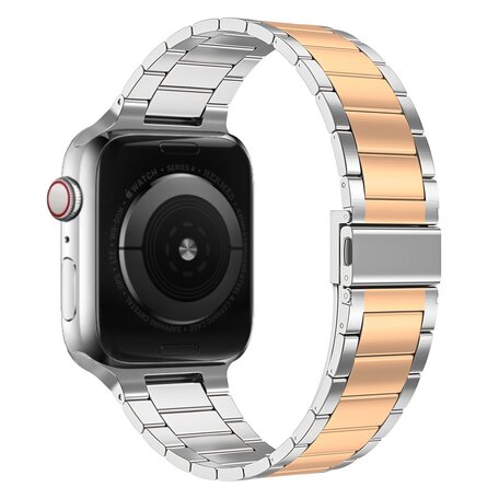 Stalen schakelband - Zilver met champagne goud - Geschikt voor Apple watch 38mm / 40mm / 41mm / 42mm