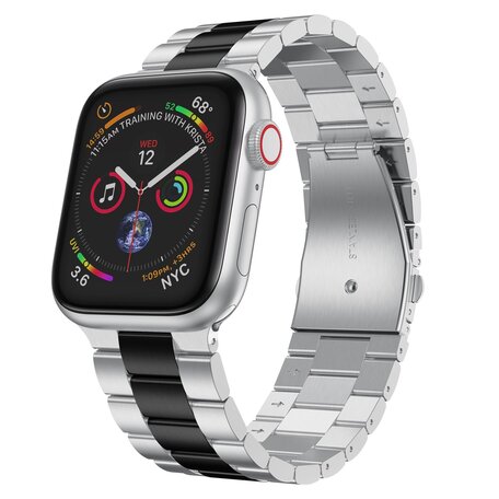 Stalen schakelband - Zilver met zwart - Geschikt voor Apple watch 38mm / 40mm / 41mm / 42mm