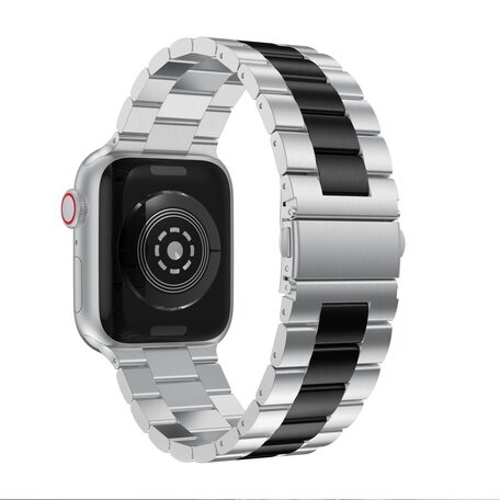 Stalen schakelband - Zilver met zwart - Geschikt voor Apple watch 38mm / 40mm / 41mm / 42mm