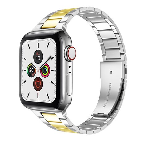 Stalen schakelband - Zilver met goud - Geschikt voor Apple watch 42mm / 44mm / 45mm / 46mm / 49mm