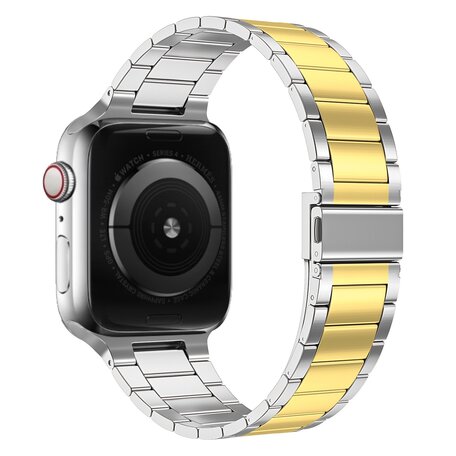 Stalen schakelband - Zilver met goud - Geschikt voor Apple watch 42mm / 44mm / 45mm / 46mm / 49mm