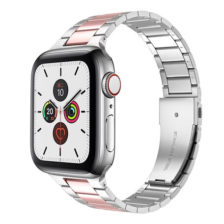 Stalen schakelband - Zilver met rosé - Geschikt voor Apple watch 42mm / 44mm / 45mm / 46mm / 49mm