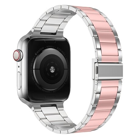 Stalen schakelband - Zilver met rosé - Geschikt voor Apple watch 42mm / 44mm / 45mm / 46mm / 49mm