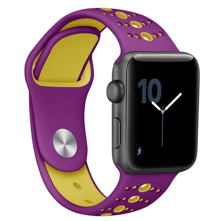 Sportbandje combi-kleuren - Paars + geel - Geschikt voor Apple Watch 42mm / 44mm / 45mm / 46mm / 49mm