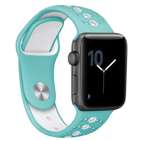 Sportbandje combi-kleuren - Blauw + wit - Geschikt voor Apple Watch 42mm / 44mm / 45mm / 46mm / 49mm