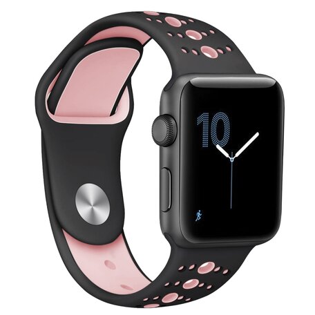 Sportbandje combi-kleuren - Zwart + roze - Geschikt voor Apple Watch 44mm / 45mm / 46mm / 49mm