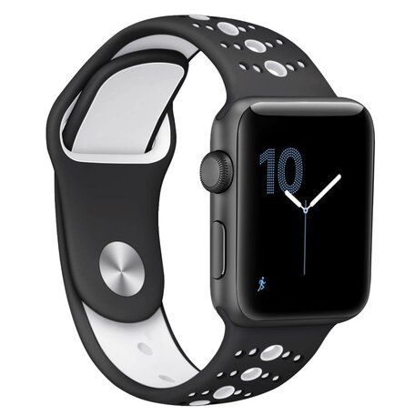 Sportbandje combi-kleuren - Zwart + wit - Geschikt voor Apple Watch 42mm / 44mm / 45mm / 46mm / 49mm