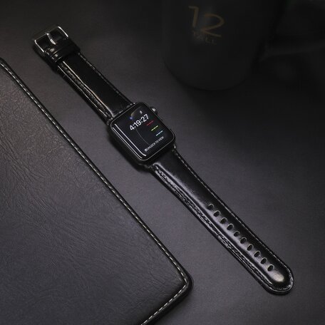 Retro leren bandje - Zwart - Geschikt voor Apple Watch 38mm / 40mm / 41mm