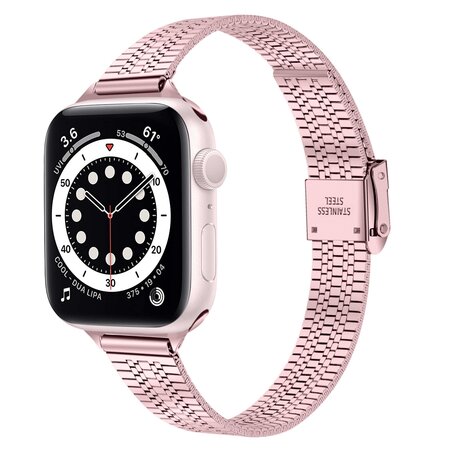 Stainless steel slim fit bandje - Rosé pink - Geschikt voor Apple Watch 42mm / 44mm / 45mm / 46mm / 49mm