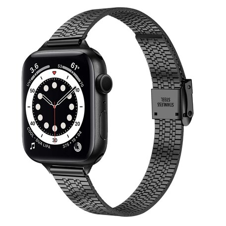 Stainless steel slim fit bandje - Zwart - Geschikt voor Apple Watch 42mm / 44mm / 45mm / 46mm / 49mm