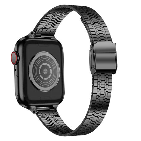 Stainless steel slim fit bandje - Zwart - Geschikt voor Apple Watch 42mm / 44mm / 45mm / 46mm / 49mm