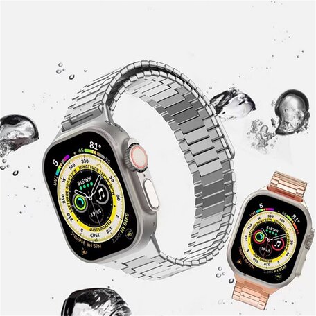 Magnetische stalen band - Zeer sterke magneet - Zilver met zwart - Geschikt voor Apple Watch 42mm / 44mm / 45mm / 46mm / 49mm