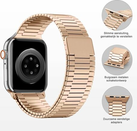 Magnetische stalen band - Zeer sterke magneet - Rosé goud - Geschikt voor Apple Watch 42mm / 44mm / 45mm / 46mm / 49mm