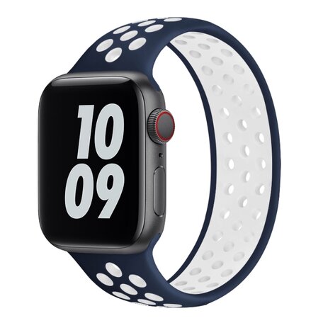 Solo Loop Sportbandje - Maat: S - Blauw + Wit - Geschikt voor Apple Watch 38mm / 40mm / 41mm / 42mm