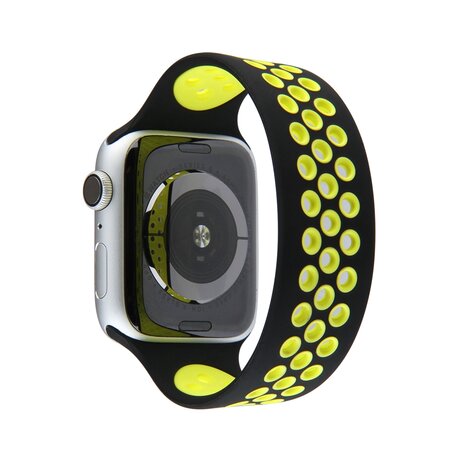 Solo Loop Sportbandje - Maat: S - Zwart + Geel - Geschikt voor Apple Watch 38mm / 40mm / 41mm / 42mm