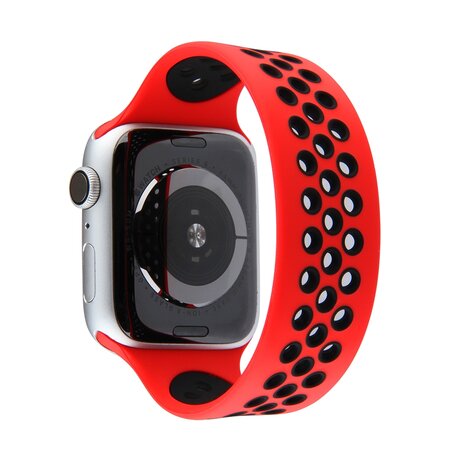 Solo Loop Sportbandje - Maat: M - Rood + Zwart - Geschikt voor Apple Watch 38mm / 40mm / 41mm / 42mm