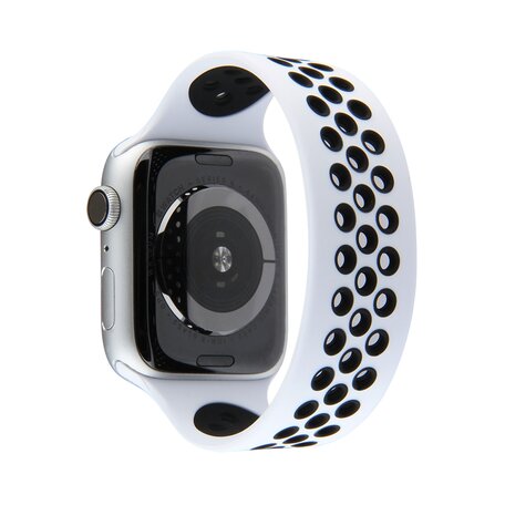 Solo Loop Sportbandje - Maat: S - Wit + Zwart - Geschikt voor Apple Watch 42mm / 44mm / 45mm / 49mm