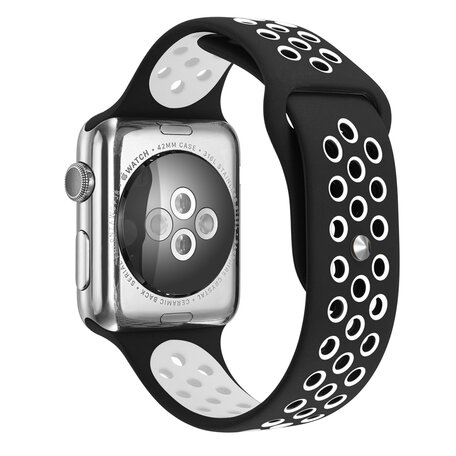 Sportbandje - Maat: S/M - Zwart + Wit - Geschikt voor Apple Watch 38mm / 40mm / 41mm / 42mm