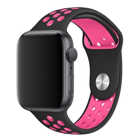 Sportbandje - Maat: S/M - Zwart + Roze - Geschikt voor Apple Watch 38mm / 40mm / 41mm / 42mm